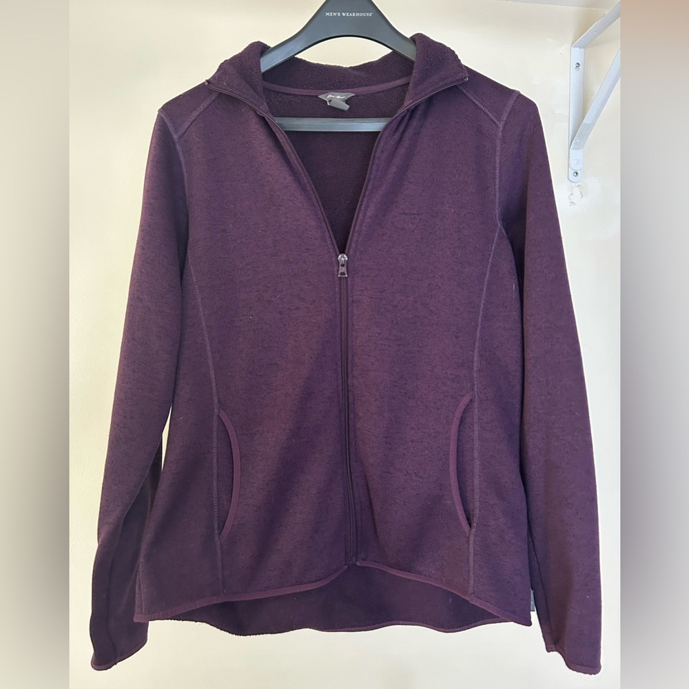 Super soft and comfy Eggplant Eddie Bauer zip up sweater